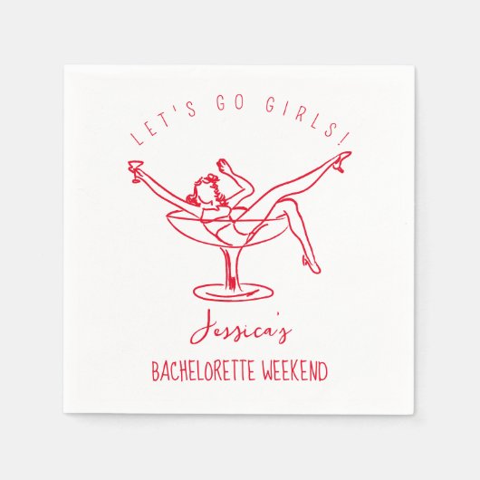 Bachelorette funky hand getrokken meisje in glas servet (Voorkant)