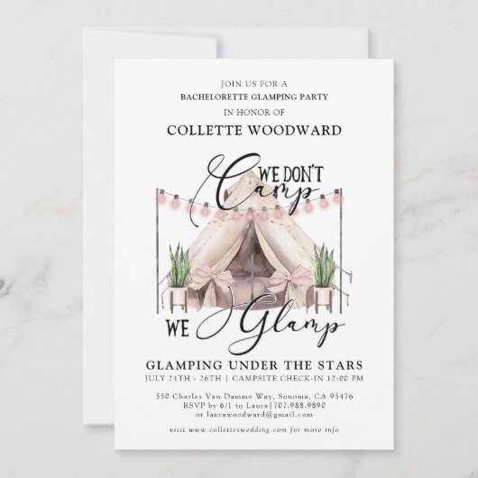 Bachelorette Glamping Party Week-end Invitation (Devant)
