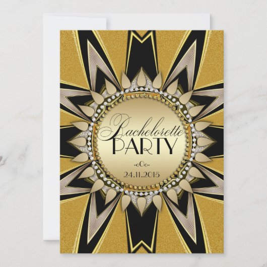Bachelorette Gold Black Party Invitations (Devant)