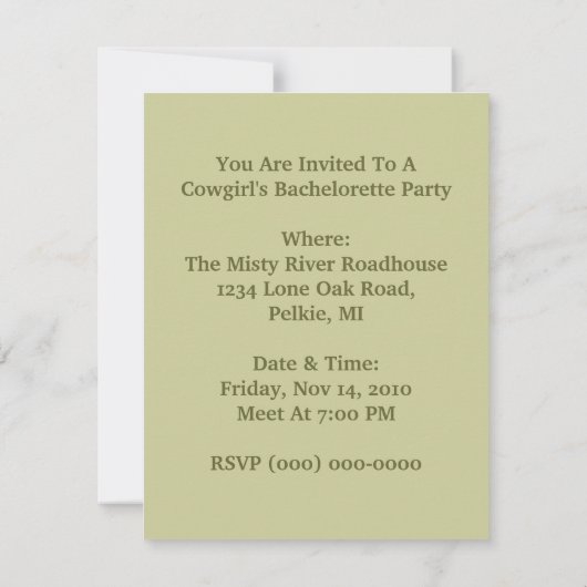 Bachelorette Invitation à la fermeture de la soiré (Dos)