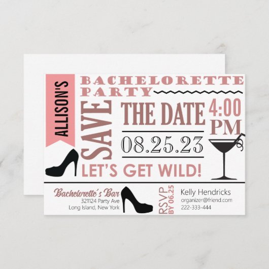 Bachelorette invitation design (Devant / Derrière)