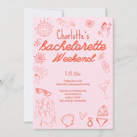 Bachelorette invitation Doodle Beach Party (Devant)
