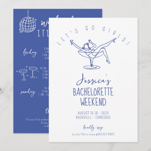 Bachelorette Invitation femme en verre de cocktail (Devant / Derrière)