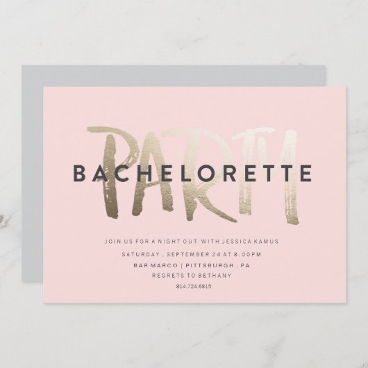 BACHELORETTE INVITATION PARTI // GOLD FOIL (Devant / Derrière)