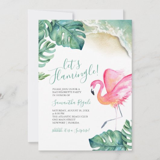 Bachelorette Invitations Fête Tropical Famingo (Devant)
