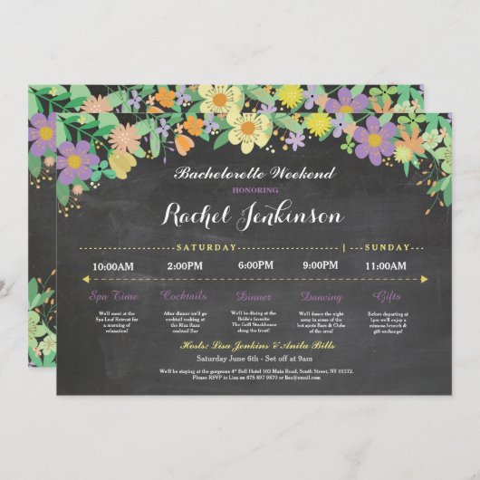 Bachelorette Itinerary Vrijgezellenfeest Chalk Inv Programma (Voorkant / Achterkant)