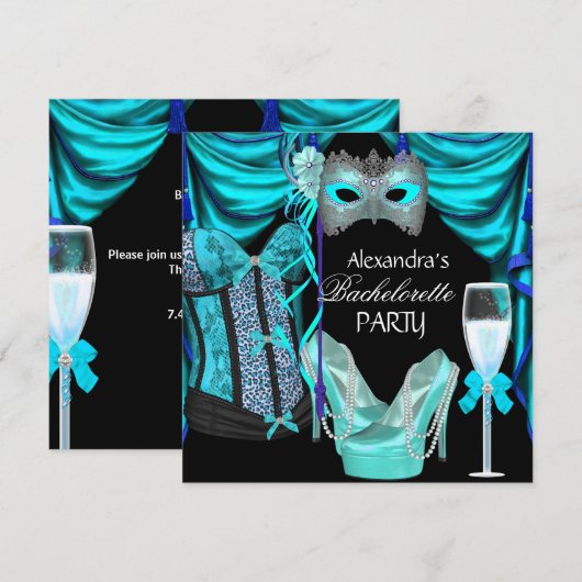 Bachelorette Leopard Blue Masquerade Champagne Kaart (Voorkant / Achterkant)
