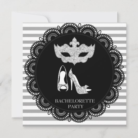BACHELORETTE MASQUERADE PARTIJ ZWART STRIPE KAART (Voorkant)