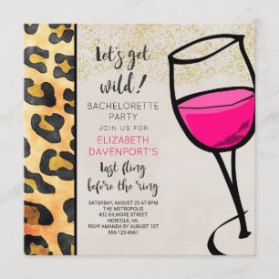 Bachelorette met Dierenprint en Wijn Glas Kaart