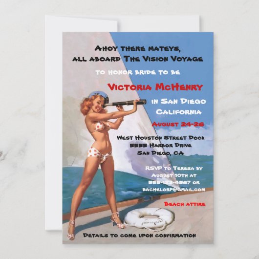Bachelorette Nautical Weekend Getaway Invitations (Devant)