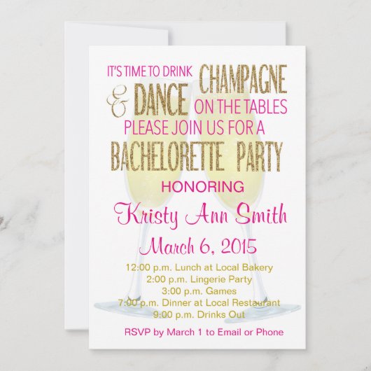 Bachelorette ou Hens Party Invitation (Devant)