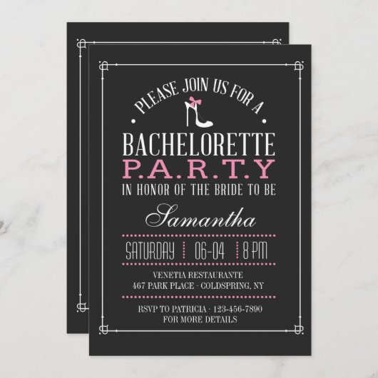Bachelorette P A T Y Uitnodiging (Voorkant / Achterkant)