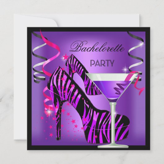 Bachelorette Paarse roze Zebra cocktail Kaart (Voorkant)