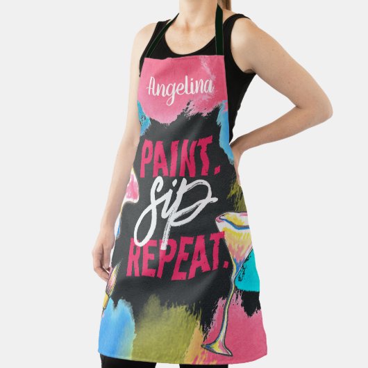 Bachelorette Paint en Sip Monogram Chalkboard Schort (Insitu)