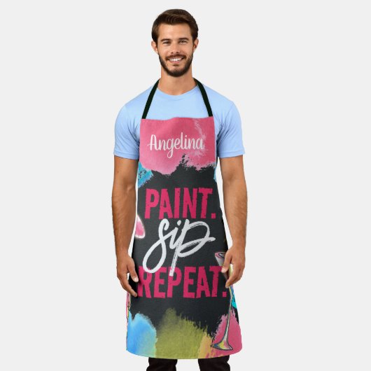 Bachelorette Paint en Sip Monogram Chalkboard Schort (Gedragen)