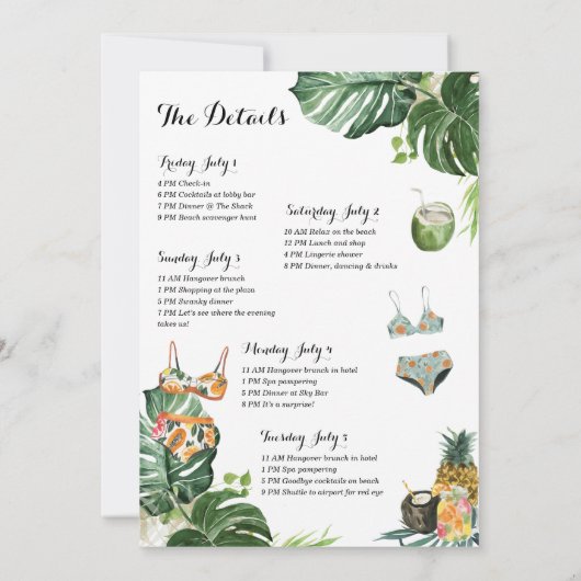 Bachelorette Party Beach Weekend Itinerary Kaart (Achterkant)