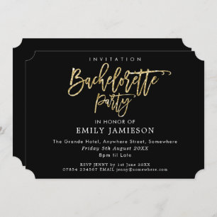 Bachelorette Party Black Gold Script Typografie Kaart