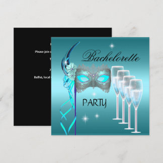 Bachelorette Party Blauwgroen Blue Mask Champagne Kaart