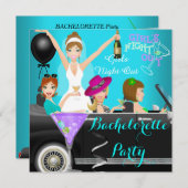 Bachelorette Party Blauwgroen Fun Limo Car Cocktai Kaart (Voorkant / Achterkant)