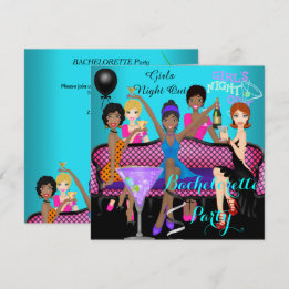 Bachelorette Party Blauwgroen roze vun Girls Cockt Kaart