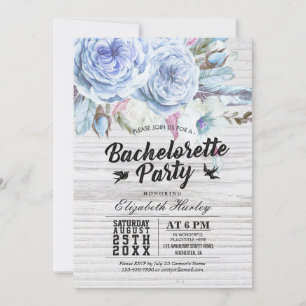 Bachelorette Party Boho Floral Feather Rustic Wood Kaart