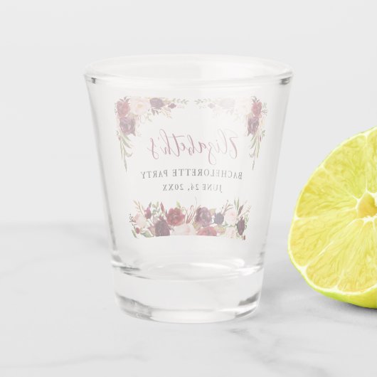 Bachelorette Party Bourgogne Waterverf Bloemen Shot Glas (Achterkant)