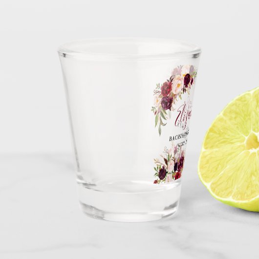 Bachelorette Party Bourgogne Waterverf Bloemen Shot Glas (Links)