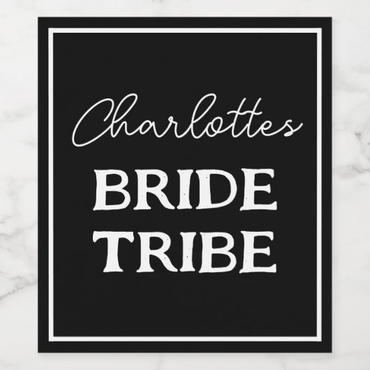Bachelorette Party Bruid Tribe Zwart-wit Wijn Etiket (Enkel label)