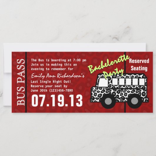 Bachelorette Party Bus Pass Kaart (Voorkant)