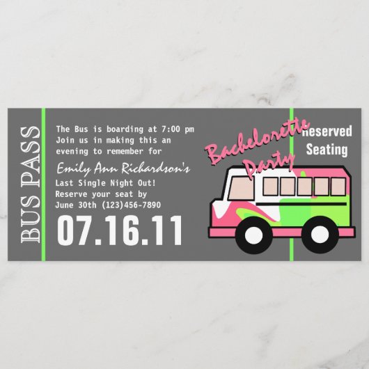 Bachelorette Party Bus Pass Programma (Voorkant)