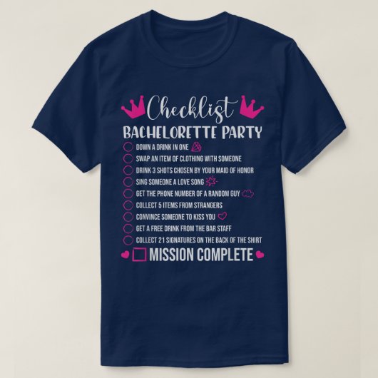 Bachelorette Party Checklist Games Bride 39 T-shirt (Design voorkant)