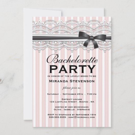 Bachelorette Party Chic Lace Garter Invitation (Devant)