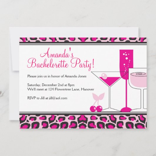 Bachelorette Party Cocktail Leopard Invitations (Devant)