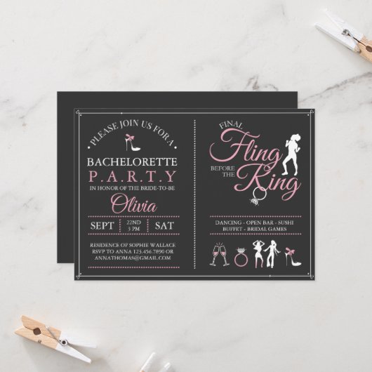 Bachelorette Party Dernière Fling Invitation (Devant/Arrière en situation)
