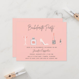 Bachelorette Party Girl's Night Out Pink Bar Hop Kaart
