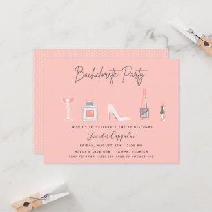 Bachelorette Party Girl's Night Out Pink Bar Hop Kaart
