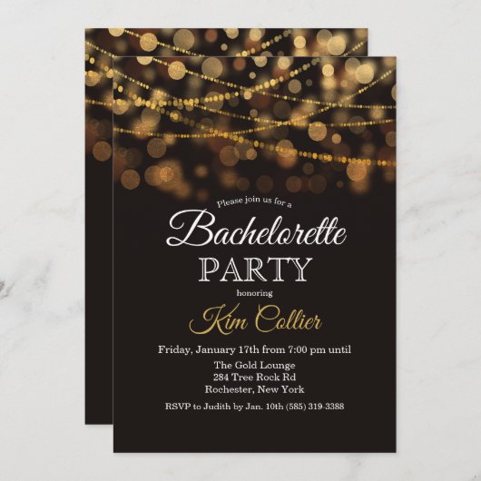 Bachelorette Party Glitter Lights Uitnodiging (Voorkant / Achterkant)