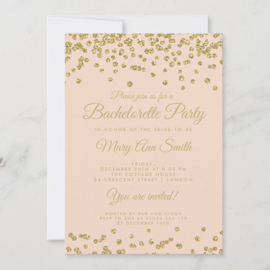 Bachelorette Party Gouden Glitter Confetti Blush Kaart (Voorkant)