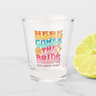 Bachelorette Party Groovy Retro golvende tekst bru Shot Glas