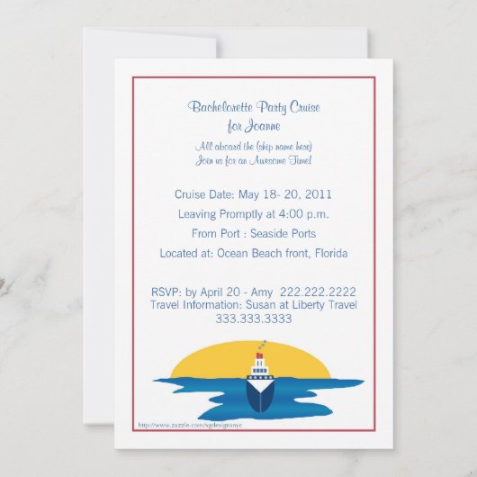 Bachelorette Party Invitation de croisière - Conce (Dos)