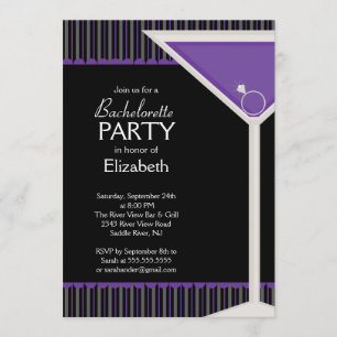 Bachelorette Party Invitation Paarse Martini Glass Kaart