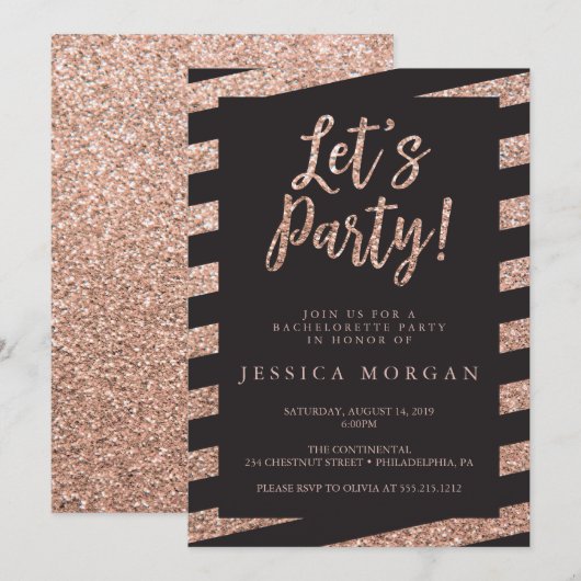 Bachelorette Party Invitation Roos Gold Kaart (Voorkant / Achterkant)