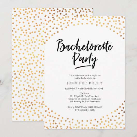 Bachelorette Party Invitation | Taches d'or (Devant / Derrière)