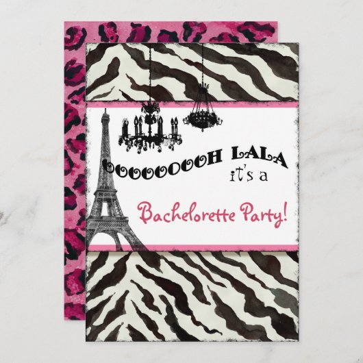 Bachelorette Party Invitation Zebra, Tour Eiffel (Devant / Derrière)