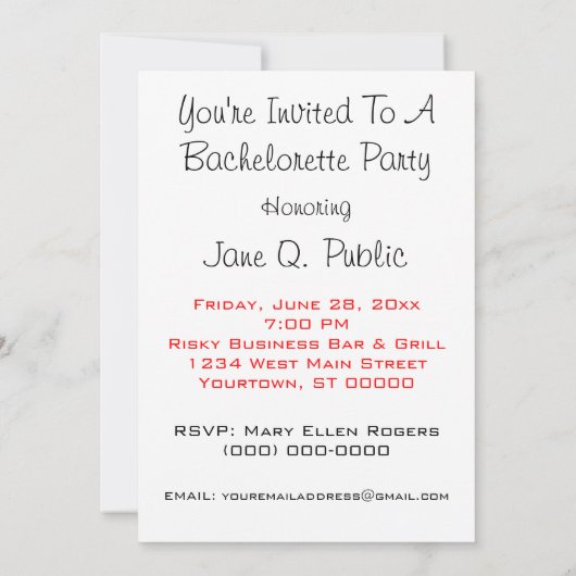 Bachelorette Party Invitations Art Déco (Dos)