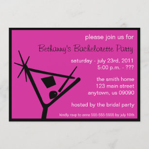 Bachelorette Party Invite Martini Glass Raspberry Kaart
