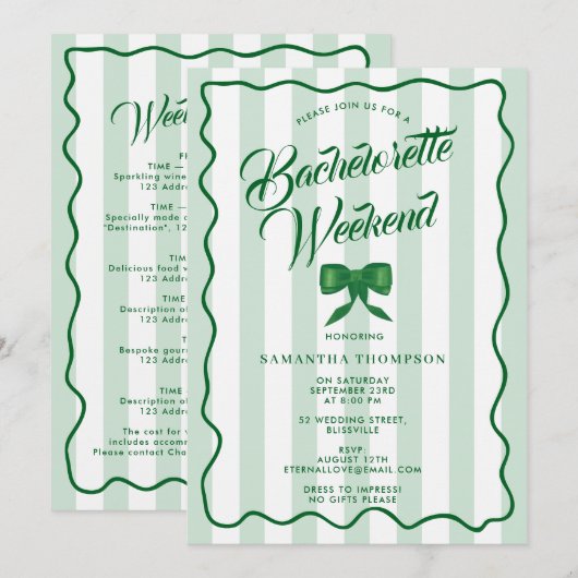 Bachelorette Party Itinerary Bach Weekend Bow Kaart (Voorkant / Achterkant)