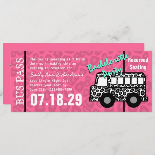 Bachelorette Party Leopard Bus Pass Programma (Voorkant / Achterkant)