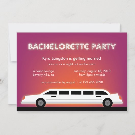Bachelorette Party Limo Invitation Card Kaart (Voorkant)