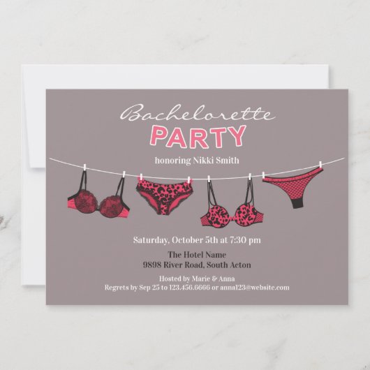 Bachelorette Party Lingerie Flat Invitation (Devant)